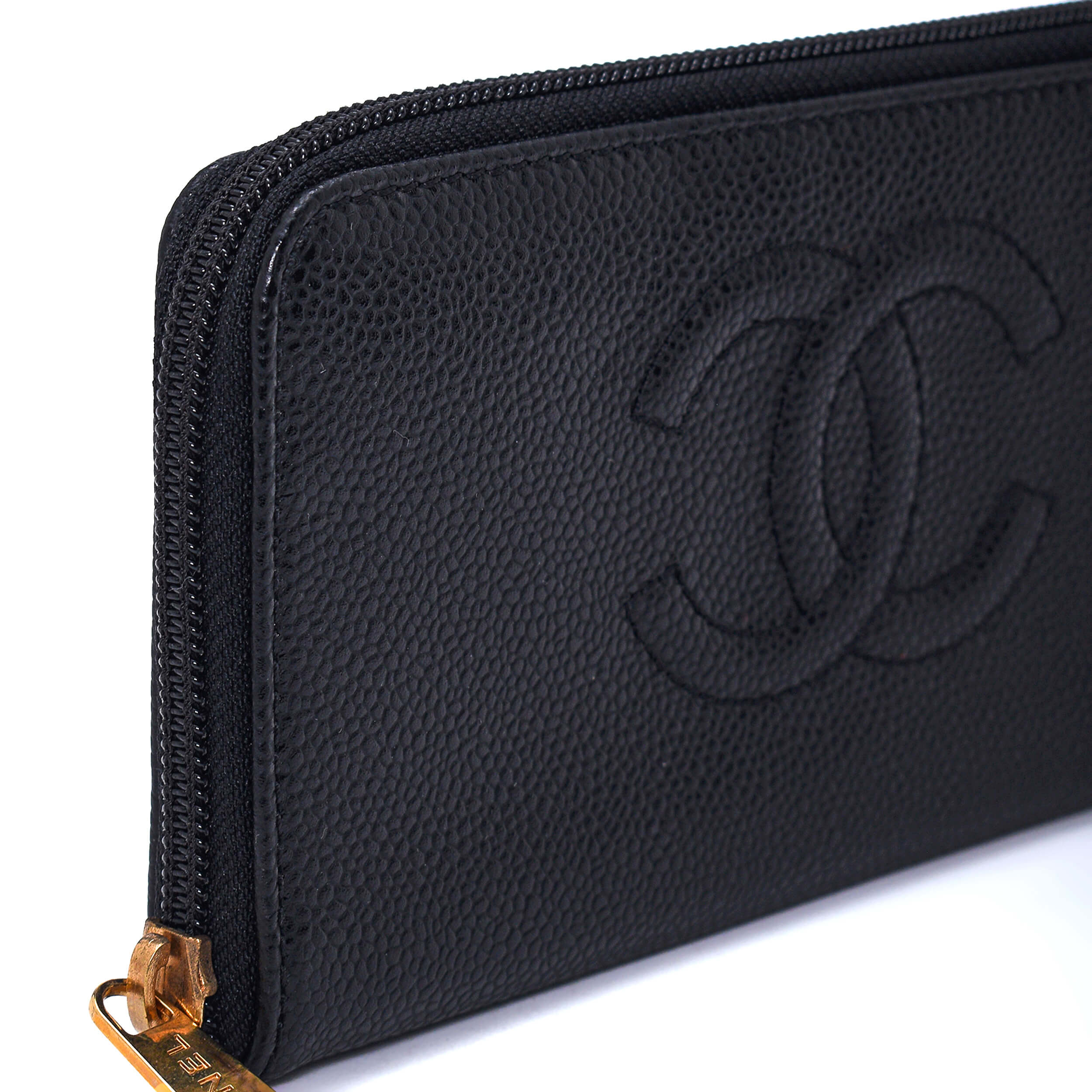 Chanel - Black Caviar Leather CC Timeless Zip Small Wallet